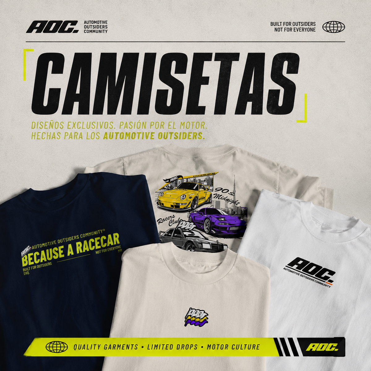 Colección de camisetas AOC inspiradas en motorsport y cultura automovilística