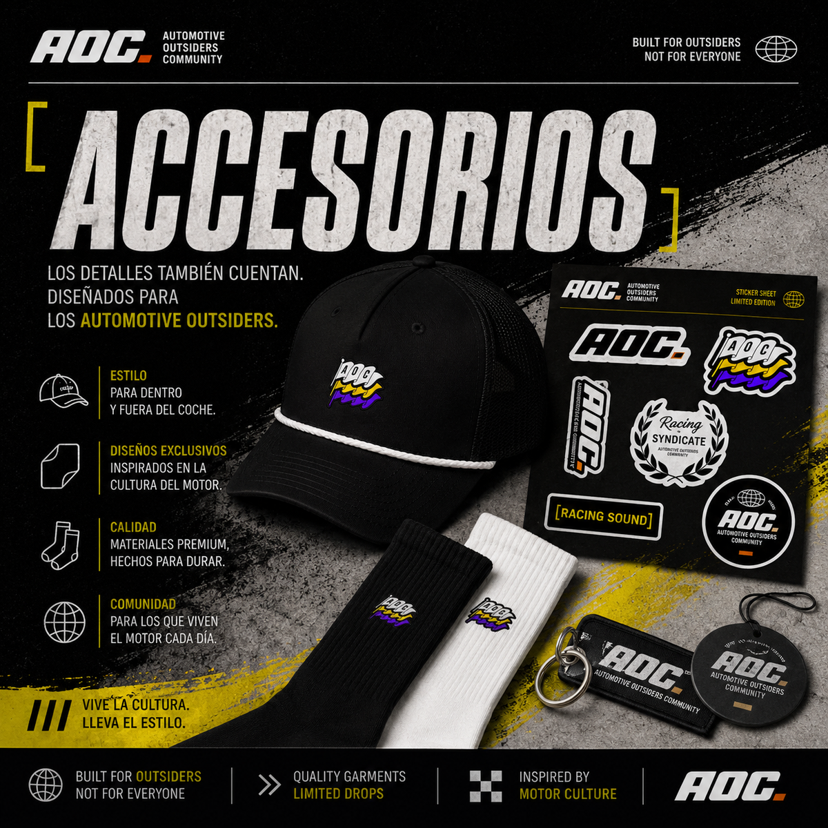 Colección de accesorios AOC para amantes de la cultura automovilística
