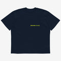 camiseta azul marino, vista frontal, texto Racing Sound en amarillo en el pecho