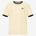 Parte trasera de la camiseta Ringer AOC color natural con cuello y mangas negras y diseño limpio sin estampado.