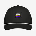 Gorra Rope Cap negra con cordón blanco y logotipo Flags de AOC bordado en el frontal.