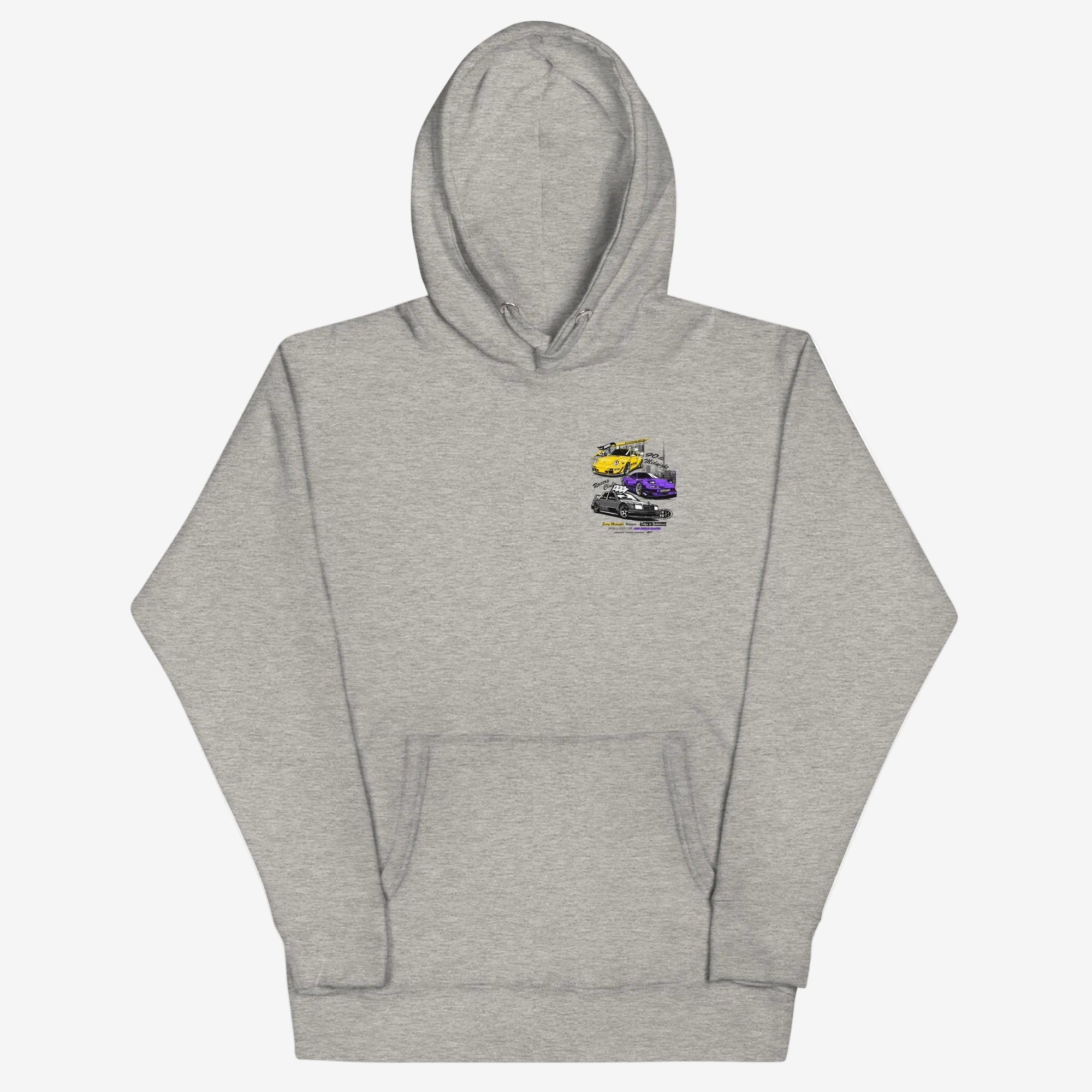 Sudadera gris con capucha AOC Drive Fast Night Club con ilustración exclusiva en el pecho.