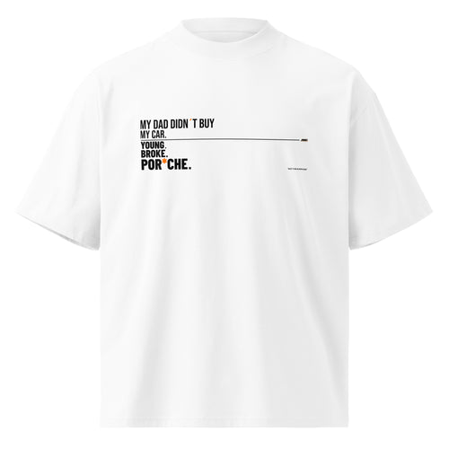Camiseta blanca My Dad Didn't Buy My Car de AOC vista frontal