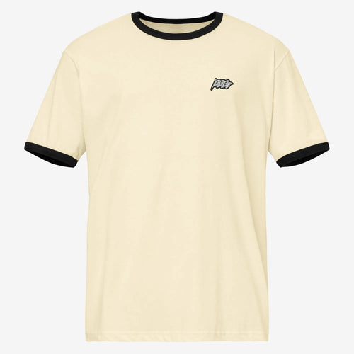 Camiseta Ringer Logo Heritage Natural&White vista trasera color natural con cuello y mangas negras