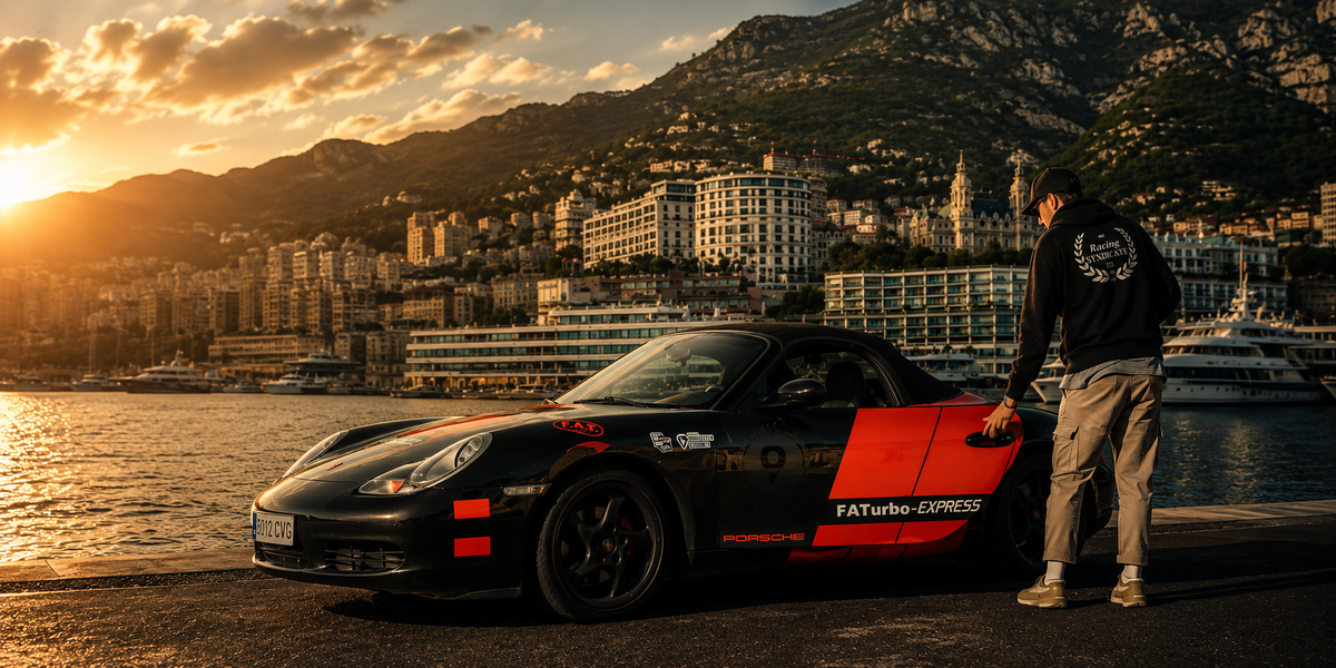 Porsche Boxster FATurbo-EXPRESS en el puerto de Mónaco durante el atardecer