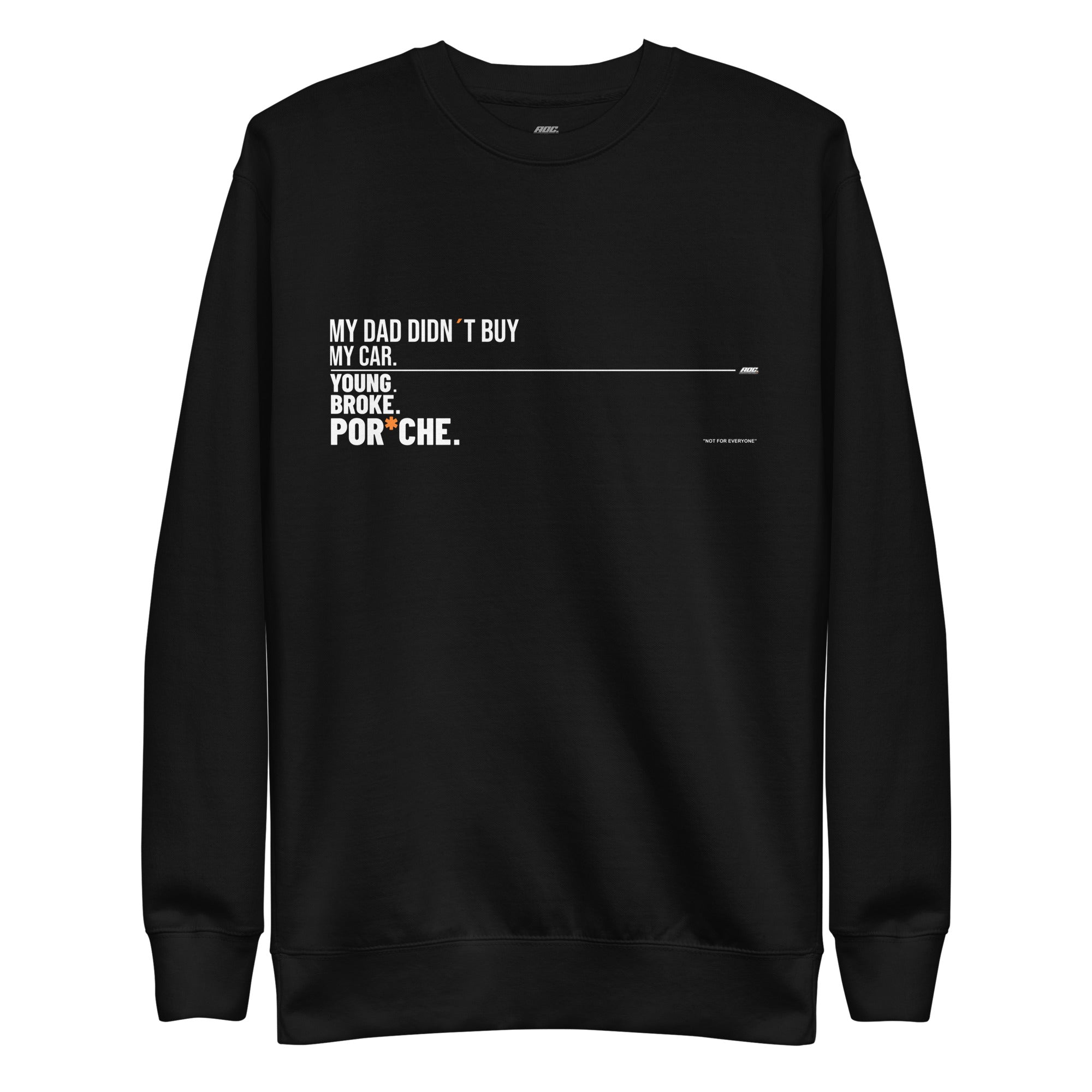 Sudadera negra My Dad Didn't Buy My Car de AOC vista frontal