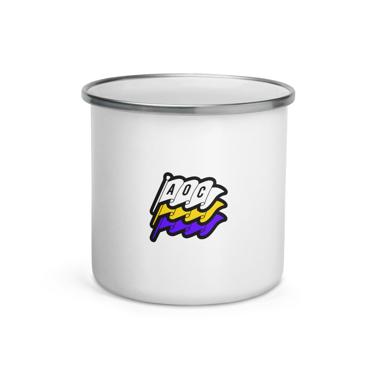 Taza Flags AOC. vista frontal con logotipo Flags de Automotive Outsiders Community