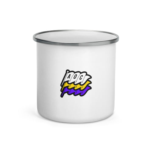 Taza Flags AOC. vista frontal con logotipo Flags de Automotive Outsiders Community