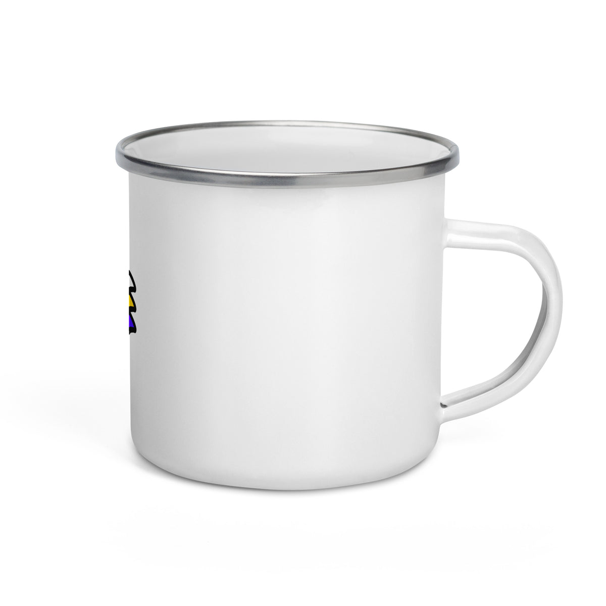 Taza Flags AOC. vista lateral derecha con acabado esmaltado blanco