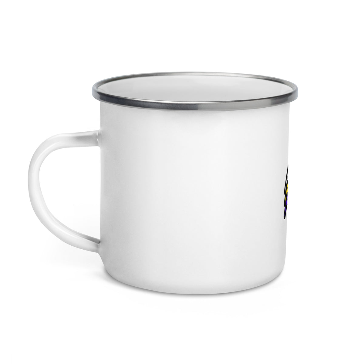 Taza Flags AOC. vista lateral izquierda con borde plateado